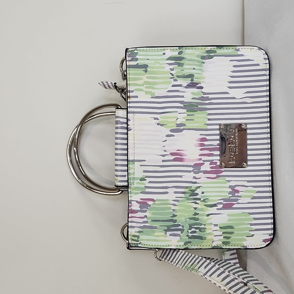 bebe Handbags - BeBe Ramie floral striped crossbody/handbag. Size 9x6.5"